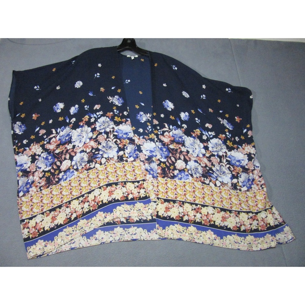Maurices Top Womens One Size Navy Blue Floral Kimono Boho Hippie Open Front